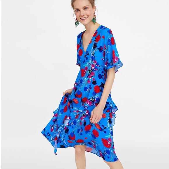 Zara Dresses Nwt Zara Print Dress With Ruffles 2274 Poshmark